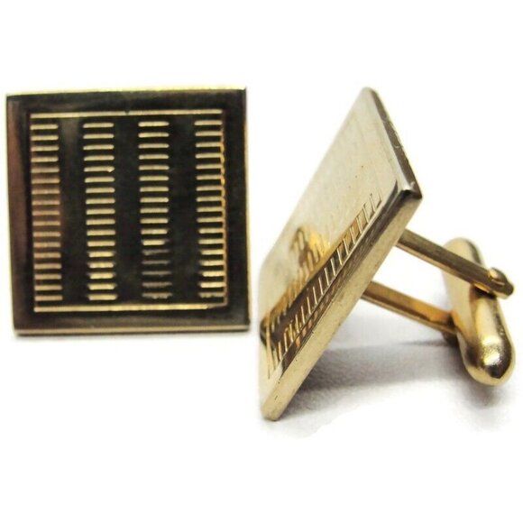 Swank Gold Tone Industrial Vent Design Cufflinks Tux Shirt Dress Suit Vintage - Picture 1 of 7